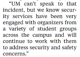 Fadi_S_Ennab's tweet photo. The university "can't speak to the incident" but want violence workers to "engage with organizers" so they too can't breath or speak? This is a classic example of how institutions work together to push fascism. #WeMakeUsSafe #AbolishThePolice & the university if it stops u! 2/2 https://t.co/90Yh540WLS