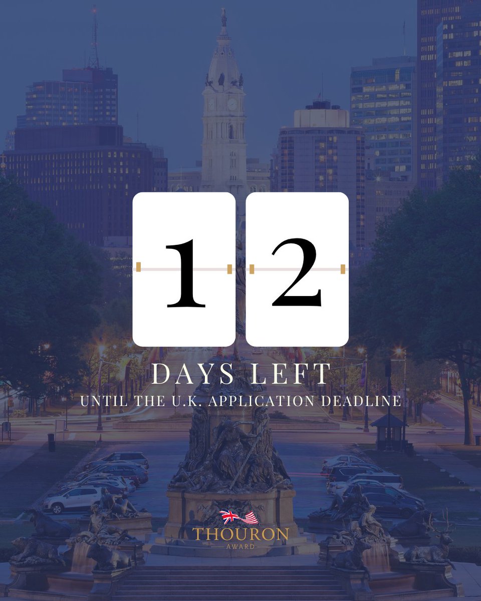 Only 12 days remain for U.K. students to get their application materials in!

If you are planning to apply for this particular application cycle, now is the time to button up all of your application materials and hit submit on your online application!

thouronaward.org/apply-from-uk/