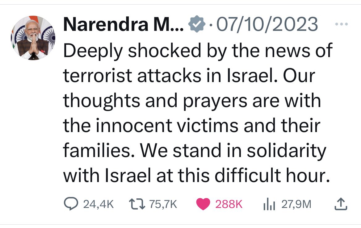 NaorGilon's tweet photo. Reactions inspired me. 
Why don’t we test this ‘thumb rule’ on different people, governments, media outlets, institutions etc.
We’ll give👍 if they gained the moral standing by unequivocally condemning 7/10 
or 👎 if they didn’t. 
I start: @narendramodi 👍 https://t.co/hkhgJVcY0E