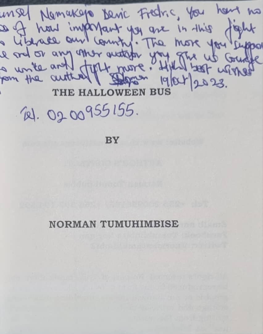 dericnamakajo1's tweet photo. Today, i have received a copy of the #HalloweenBus #MpaawoAtalikaaba authored by my brother @NormanTumuhimb2,
Meanwhile, let me enjoy the reading, I will update you later. https://t.co/VGDE0BTidB
