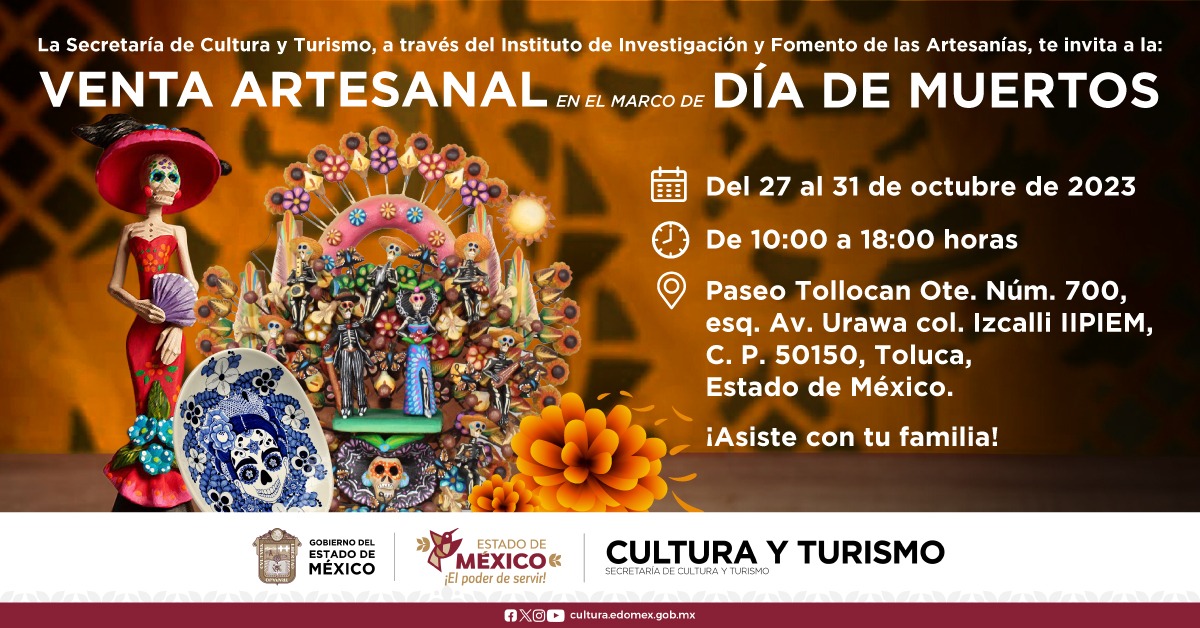 💀 Celebra el #DíaDeMuertos con la #VentaDeTemporada en la #TiendaCasart Toluca, donde encontrarás las mejores artesanías mexiquenses para decorar tu ofrenda 🌼.
¡Te esperamos!
📅 27 al 31 de octubre.
⏰ 10:00 a 18:00 horas.
#ElPoderDeServir