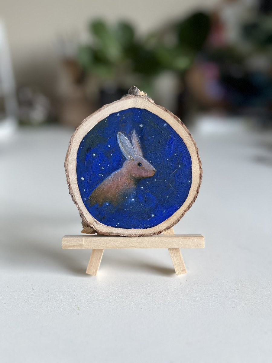 I’m trying to find my #astroart people, anyone out there? These new oil paintings are available in my shop, high quality oil paint on wood slices sourced from a local CO wood shop. The Moon, Pleiades, Cygnus Loop Nebula (based on a @nasa image), and Lepus (Hare) Constellation.