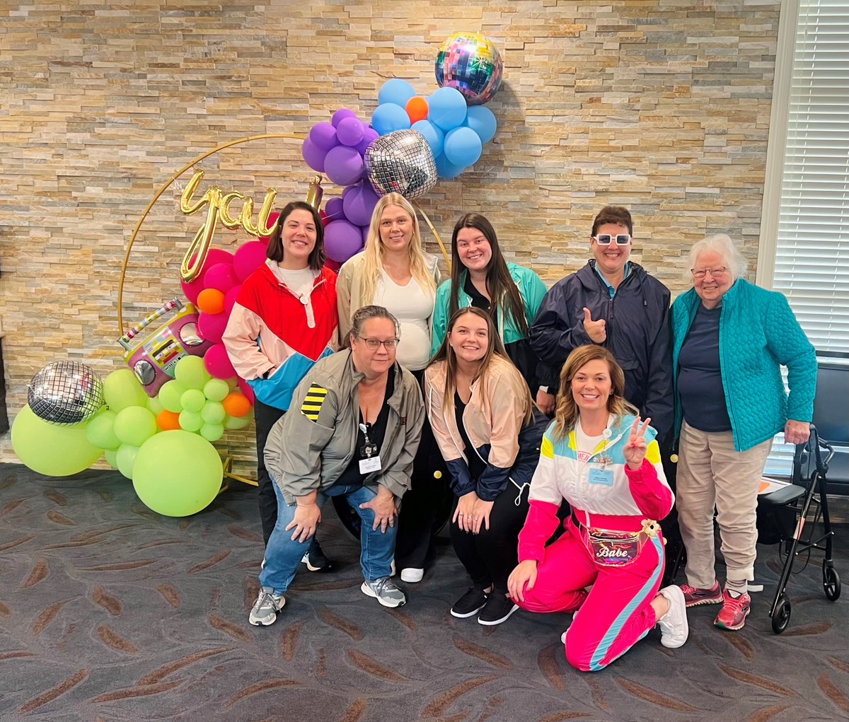 SmithsMillHC's tweet photo. Our Fun Loving Staff and Residents were all so excited for Windbreaker Wednesday at Smith's Mill, 
80's Theme Week!
 Do you remember wearing your windbreakers?! https://t.co/VGh9BRuPim