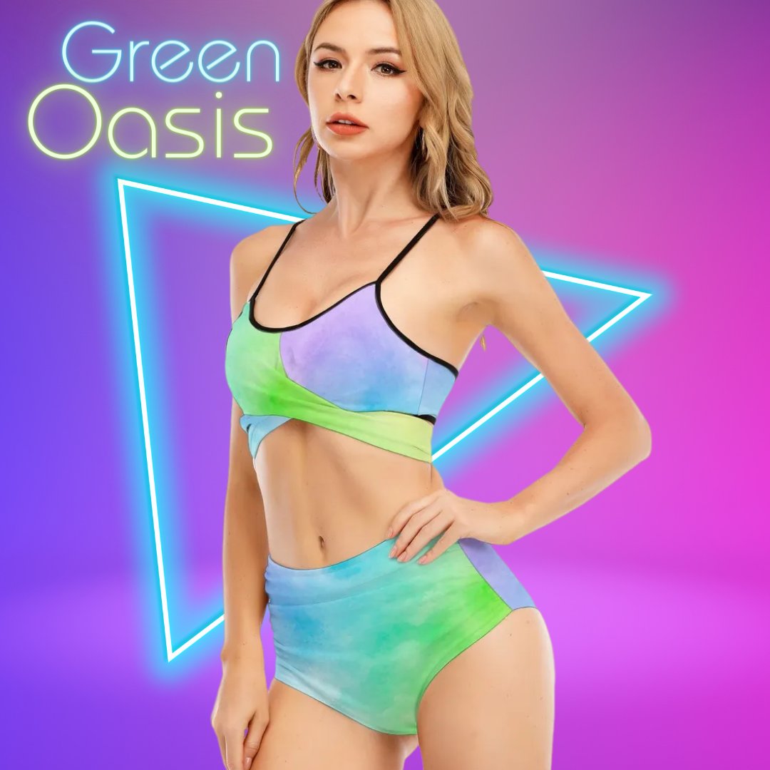 Dive into the fun vibes with our 'Green Oasis' swimsuit set! 🌴💚💜  got you covered in style and relaxation. 🌊☀️

#GreenOasisSwimsuit #SummerStyle #TieDyeTrend #HighWaistedSwimsuit #BeachFashion #PoolsideChic #SwimwearComfort #CrissCrossDesign #BeachReady #SummerVibes
