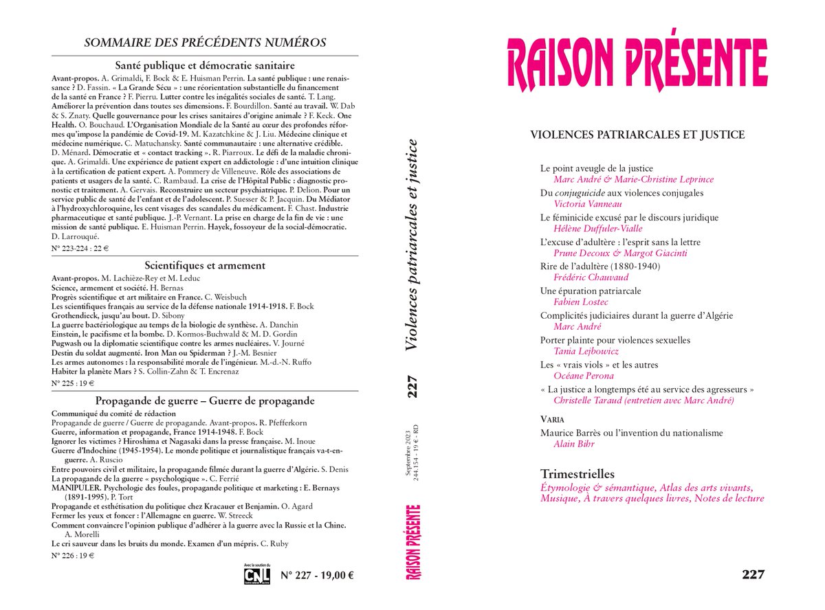 ReseauVisage's tweet photo. [Publication] Nos membres Tania Lejbowicz et @MargotGiacinti publient dans le dernier n° de Raison Présente, respectivement autour de la question du dépôt de plainte à l'ère contemporaine et de l'excuse d'adultère prévue par les dispositions de l'article 324 du Code pénal de 1810 https://t.co/7RwFZ9OjXM