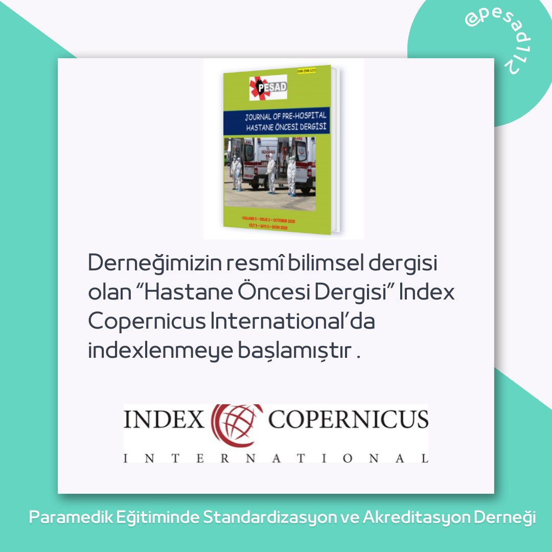 pesadtr's tweet photo. 📚🚑
#index #copernicus #international #paramedic #hastaneöncesidergisi #pesad https://t.co/sWkjaEGWRw