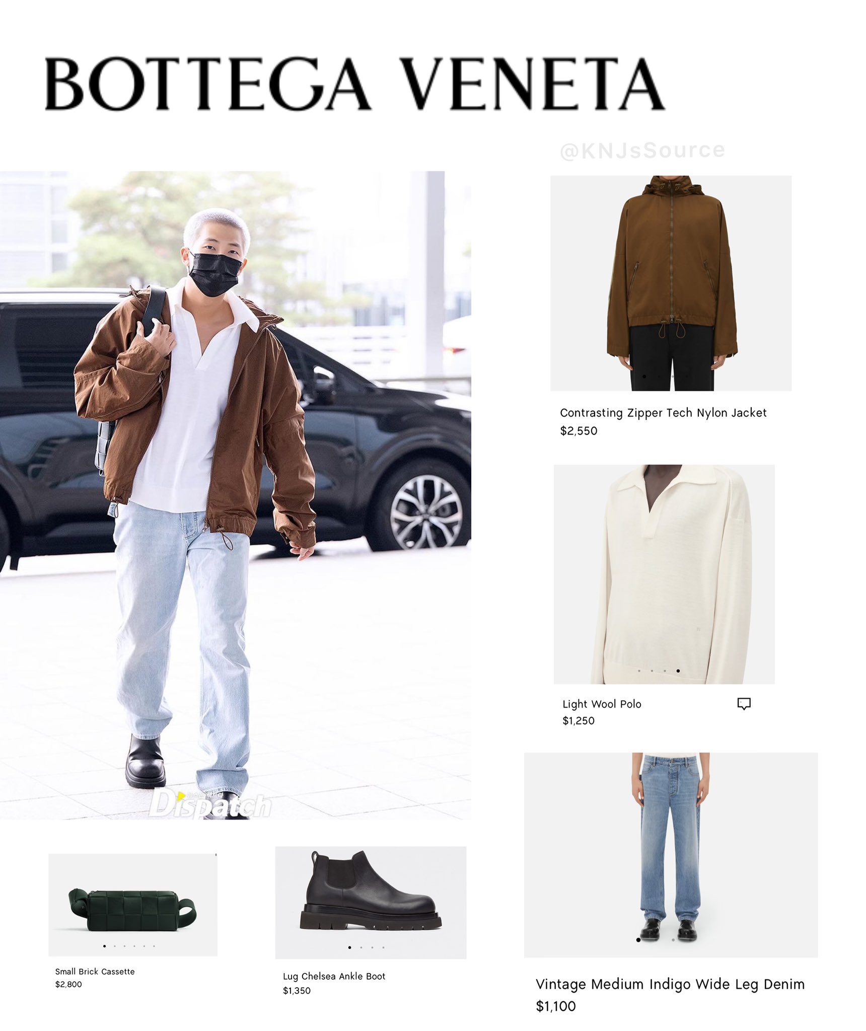 RM is seen wearing Bottega Veneta at the Incheon airport in Seoul