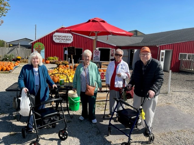 Residents were excited to go on our annual trip to the Dougherty's Orchard in Cambridge City. They enjoyed petting the animals and eating Dougherty's classic apple dumplings. For the road, our residents took home apple cider slushies.