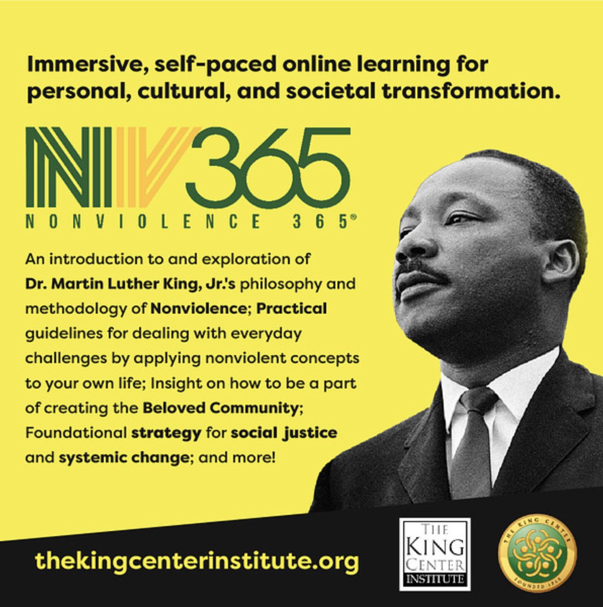 TheKingCenter's tweet photo. Adopting a lifestyle of nonviolence means starting with the right foundation and embracing the necessary tools. We encourage you to enroll in The King Center's #Nonviolence365® Online #Masterclass: https://t.co/JWcwiowRGy https://t.co/VKbQhX0Nlv
