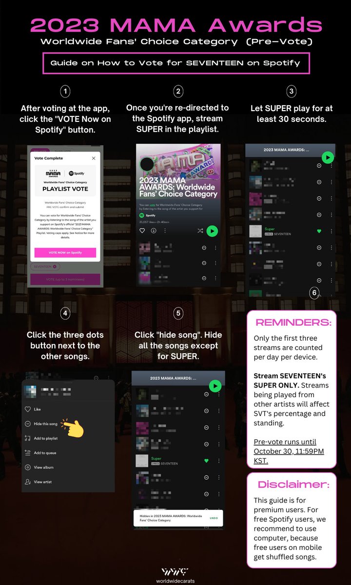[VOTING] 2023 MAMA AWARDS TUTORIAL

💠 Worldwide Fan's Choice  (Pre-Vote)

⏰ October 30, 11:59PM KST

🔗 2023mama.com

CARATs! We need EVERYONE to use all available devices possible to cast votes daily for #SEVENTEEN ONLY. Let's get them as many awards as we can! 🔥