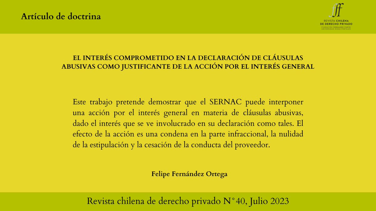 Les invitamos a revisar el artículo de Felipe Fernández Ortega <a href="/felipeefdez/">Felipe Fernández Ortega</a>  doctorando de la Facultad de Facultad de Derecho <a href="/derechouandes/">Derecho UANDES</a> publicado en el número 40 de la RChDP. Encuéntralo en el siguiente link: rchdp.udp.cl/index.php/rchd…