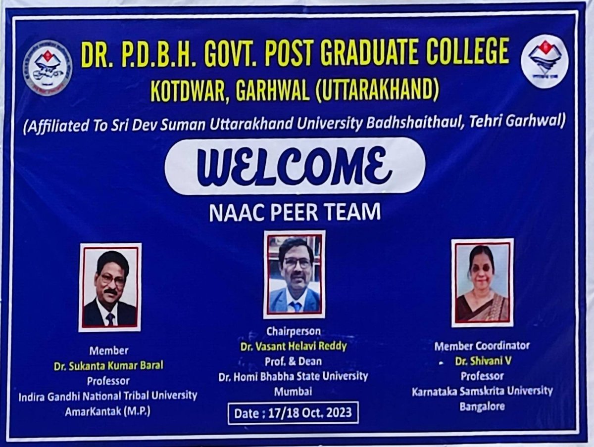 GpgcKotdwar's tweet photo. Evaluation by National Assessment And Accreditation Council. 
Chair-Prof. VH Reddy, HBSU, Mumbai.   
Members - 
Prof. Shivani V, 
KSU, Banglore, 
Prof. SK Baral,IGNTU. 
Dir. Rep.-Prof. DS Negi, RM Paithani. 
#NAAC
#InternalQualityAssuranceCell
#DrPDBHimalayanGovtPGCollegeKotdwar https://t.co/sndhJRlCel
