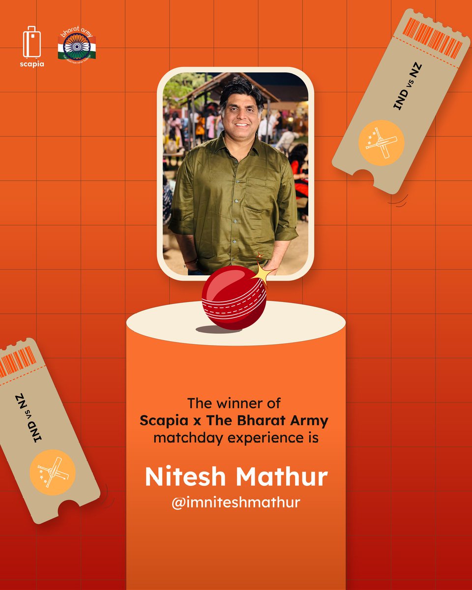 Dreamed of cheering with the tricolour for @BCCI at the World Cup? With @getscapia, dreams become reality! Scapia tribe's Nitesh Mathur will experience this thrill with @thebharatarmy during #INDvsNZ. Could you be the next fan? Check out the contest running on @getscapia now!