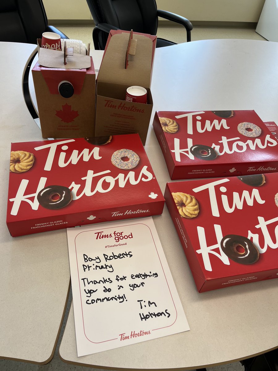 BRPKto3's tweet photo. Thank you to @TimHortons for the delicious treats today. So thoughtful! We appreciate the nomination!! #TimsforGood @NLESDCA @Town_BayRoberts https://t.co/GfFcrU8oDk