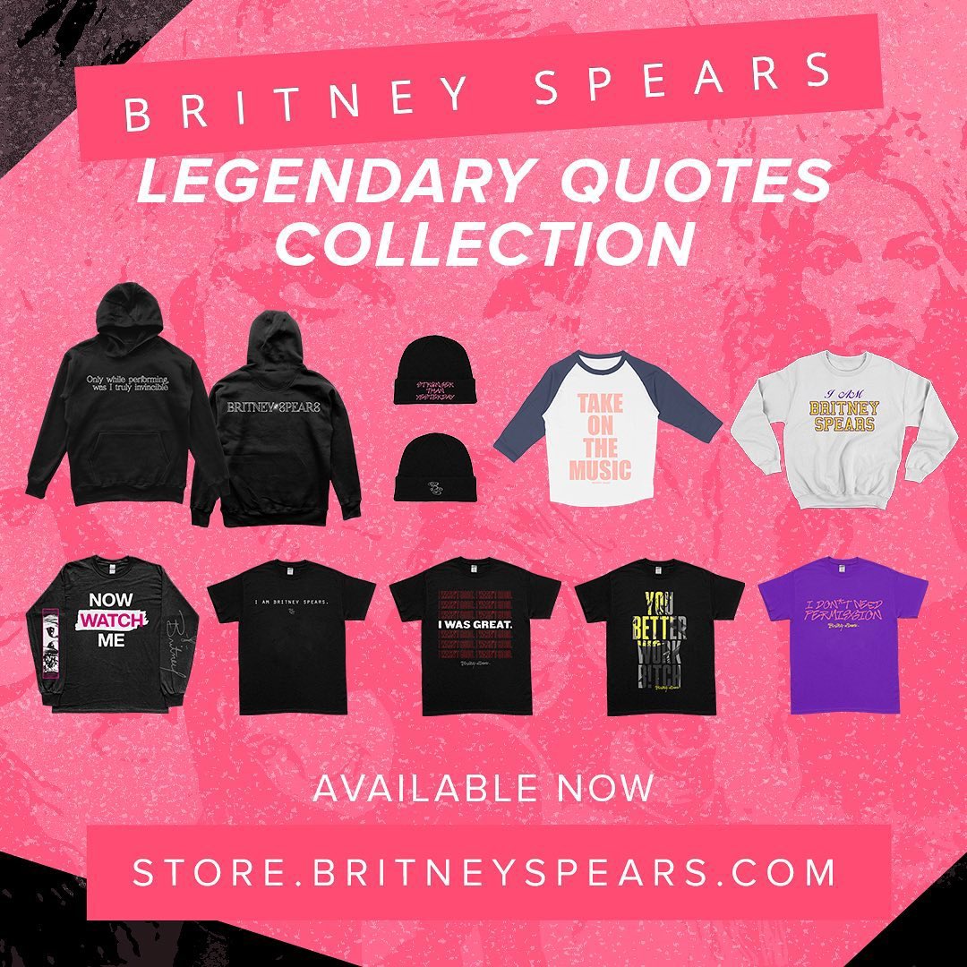 I wasn't good, I was GREAT! The Legendary Quotes collection is here 🗣️ !!! New merch pieces inspired by iconic song lyrics and quotes from my new upcoming memoir, #TheWomaninMe. Shop now 🛍️ !!! store.britneyspears.com