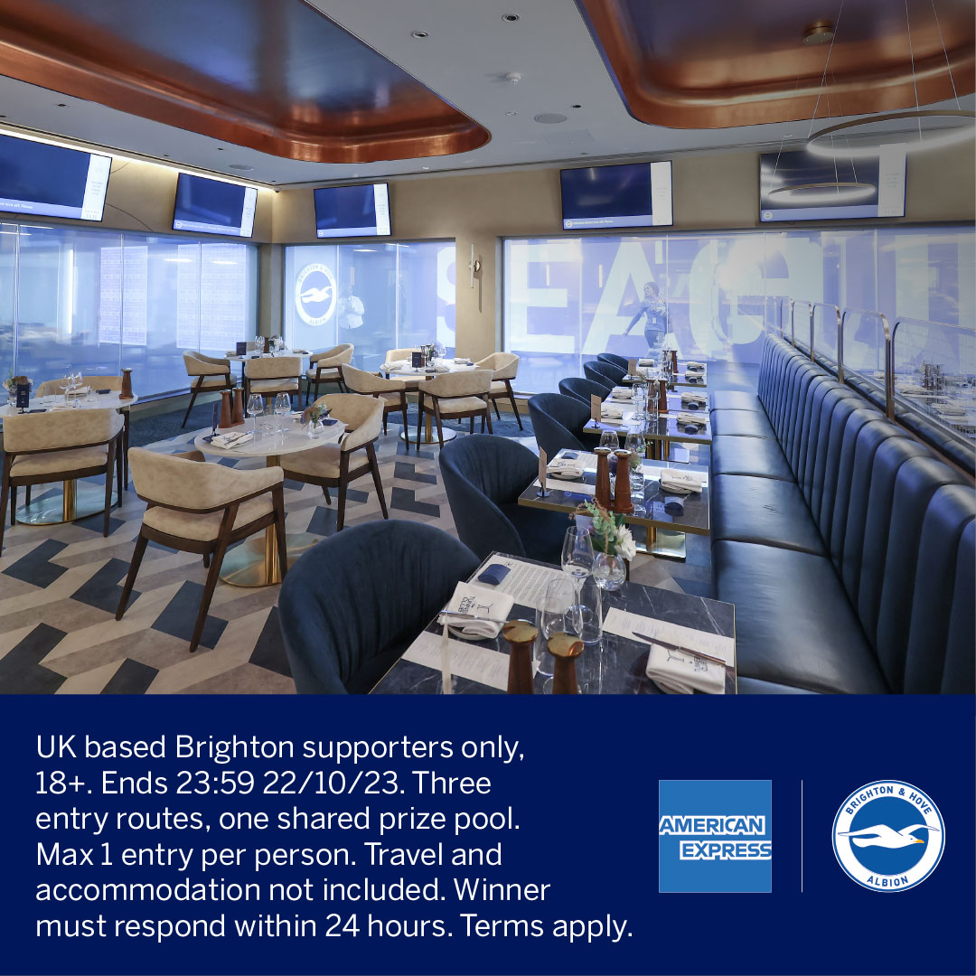 OfficialBHAFC's tweet photo. Win a pair of Tunnel Club tickets for Albion v Ajax on October 26 2023, courtesy of @AmericanExpress! 🎟️

Just comment on this post and tag the person you’re taking to enter. Terms and conditions apply: https://t.co/4lWa49xwCn. 🤝