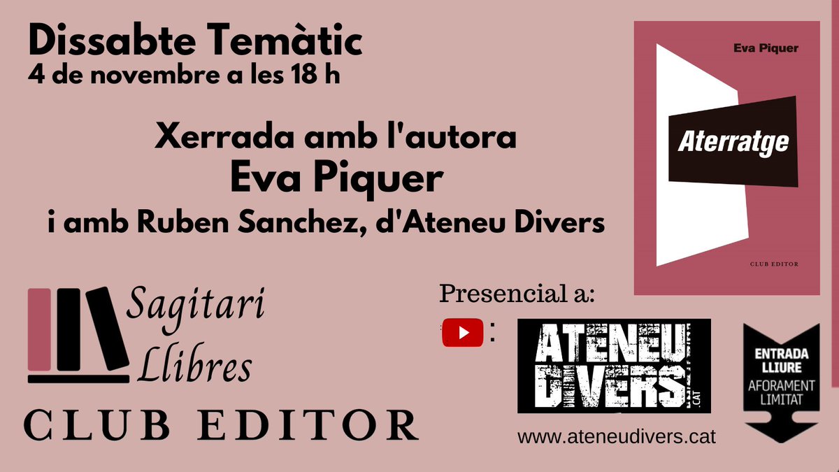 Esteu tothom convidat, el dissabte, 4 de novembre, a la xerrada que ens oferirà l'Eva Piquer en conversa amb Ruben Sanchez, en el marc del #dissabtetemàtic d'@ateneudivers

📆 4 de novembre
🕕 18:00h
📌 Ateneu Divers
C/Mossèn Batlle 5, Local 2 (Lesseps)

#CulturaInclusiva