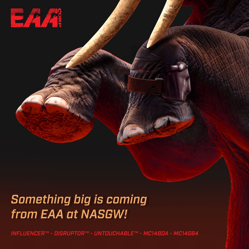 EAACorp's tweet photo. WATCH OUT! 👀

EAA will be attending NASGW Expo 2023, and we will be announcing some big products! Booth #710. 🐘

#eaacorp #girsanfirearms #nasgw #new https://t.co/YYlrqp86hx