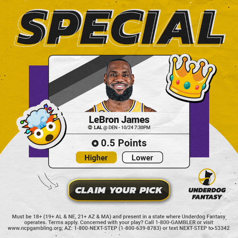 Underdog's tweet photo. Basketball is back! Turn $5 into $500 today on Underdog Fantasy 💰