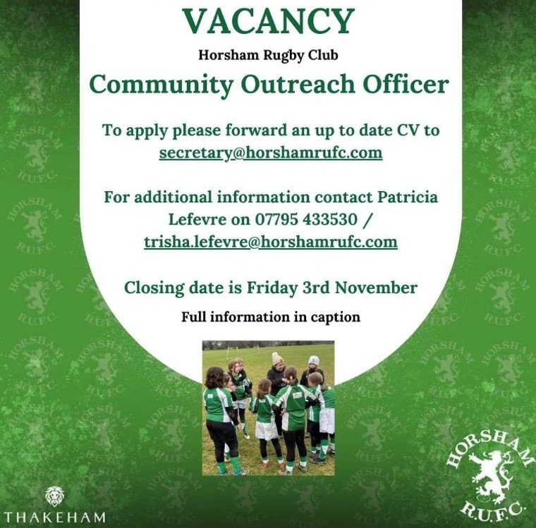 Vacancy: Community Outreach Officer #Pitchero horshamrufc.com/news/vacancy-c…
