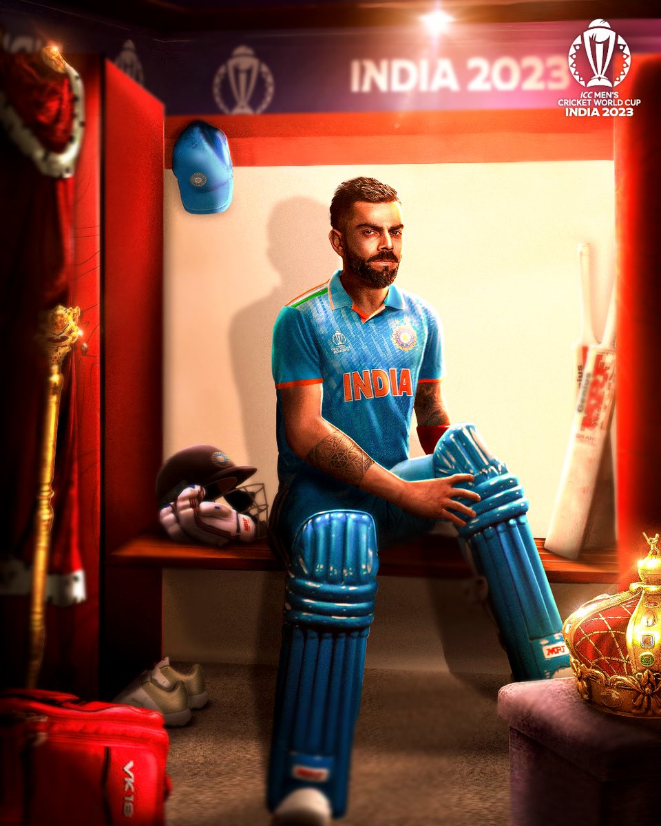 ICC's tweet photo. A King Kohli special at #CWC23 👑

#INDvBAN https://t.co/z37oNXQq9Z