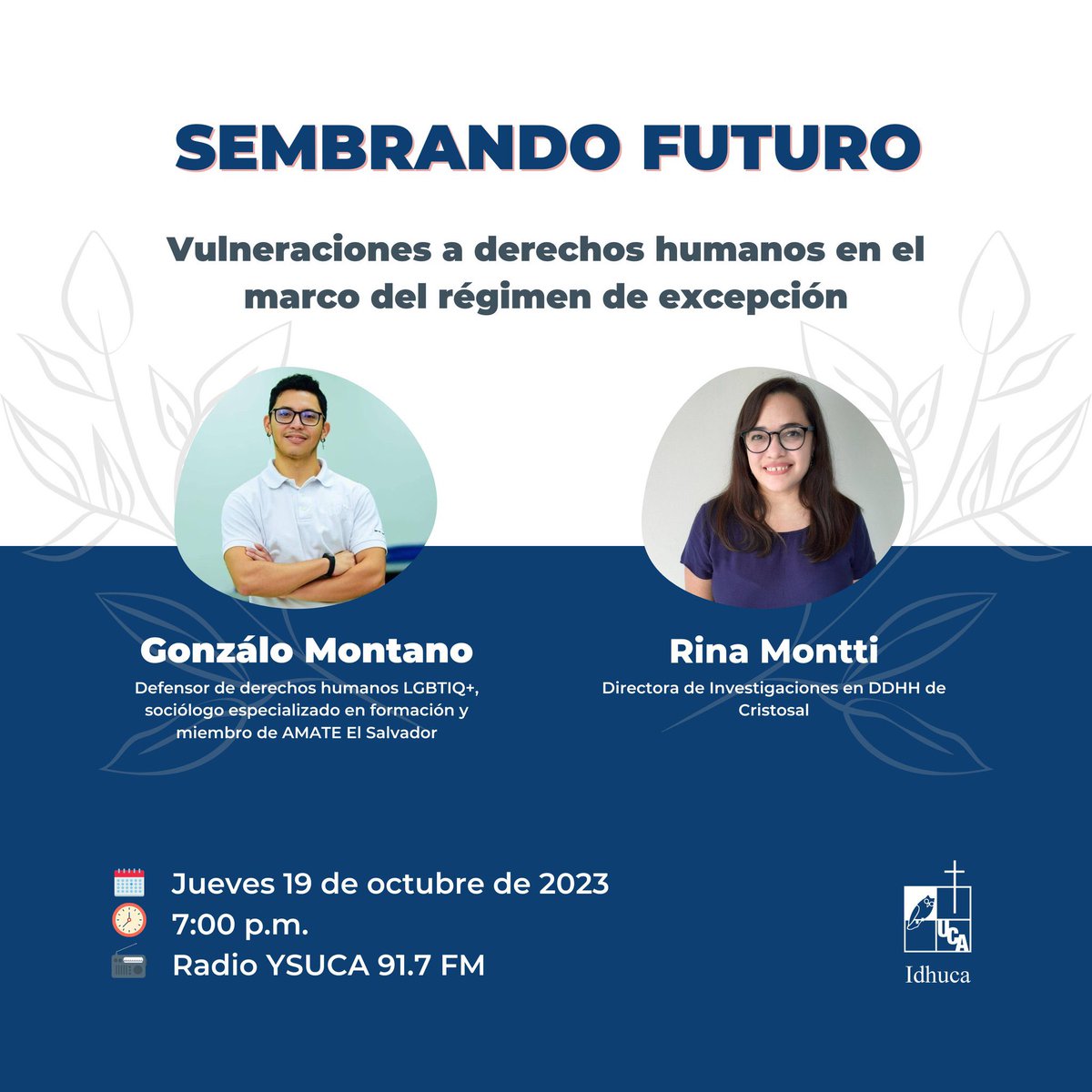 KioskoSV's tweet photo. Hoy, sintoniza a las 7:00 p.m. @ysuca91siete donde Gonzálo y Rina estarán abordando la situación de vulnerabilidad que se vive bajo el régimen de excepción, en relación a los Derechos Humanos📢📢📢 https://t.co/NYezf5ZCvJ
