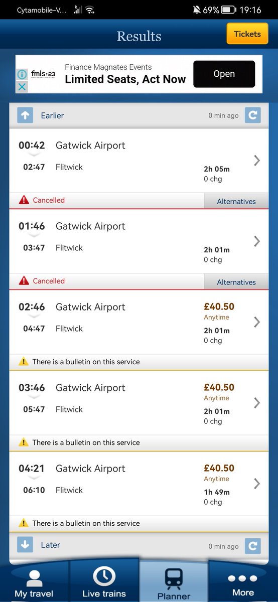 denyer007's tweet photo. @TLRailUK I am due to land at Gatwick at 2315 tonight and it doesn't look like I can get home. Are you offering any alternatives or reimbursements for other modes of transport / staying in a hotel? https://t.co/5s1STFRhAm