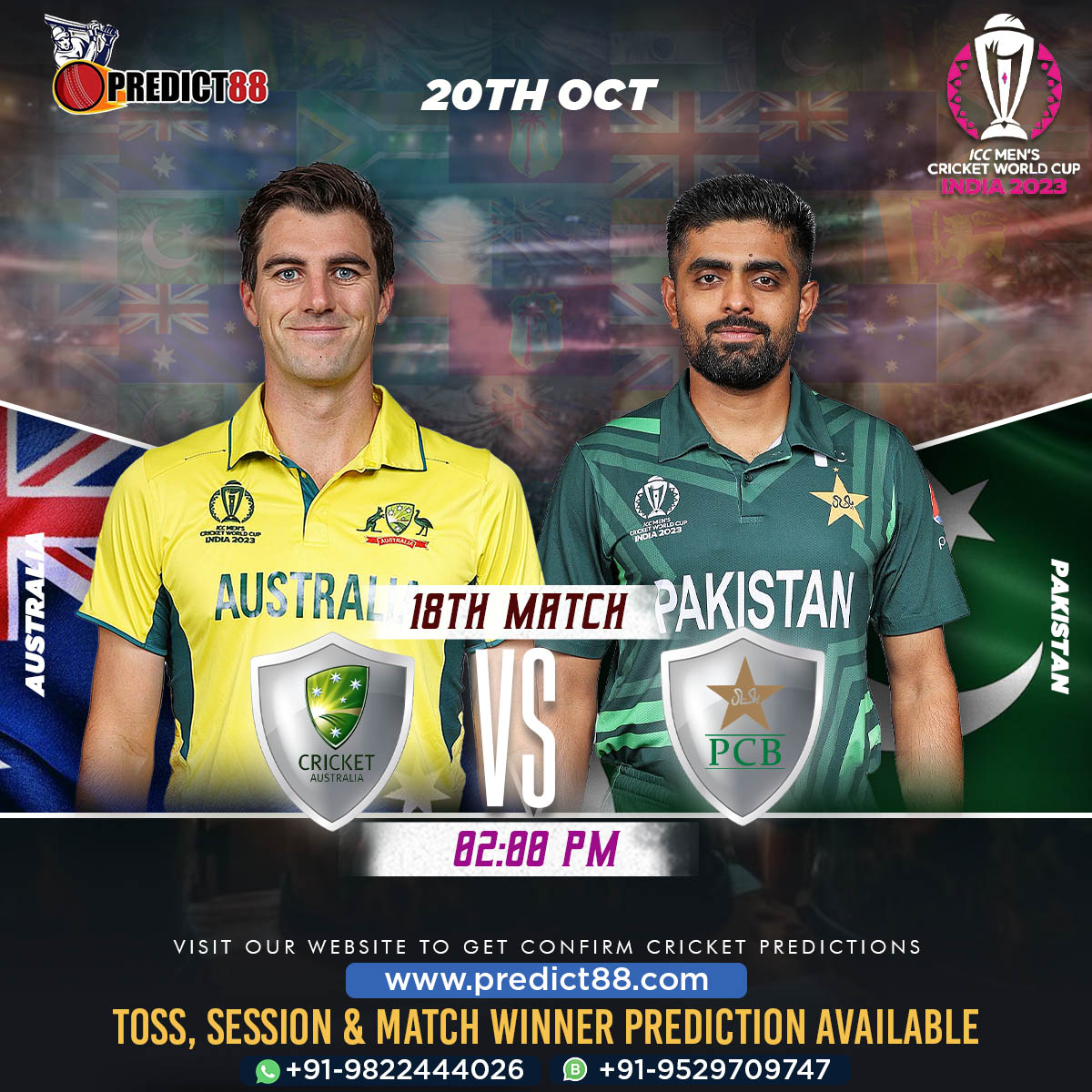 Predict88cricke's tweet photo. ICC Cricket World Cup 2023.
18th Match
Australia vs Pakistan
100% Confirm Match Report Available On Our Website . For More Details Contact On WhatsApp.
#predict88 #cricketprediction https://t.co/qi8hdIUBpB