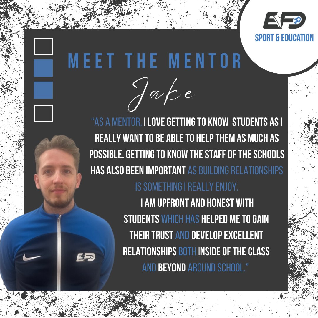 EliteFootballD1's tweet image. Meet the Mentor💫

Jake's honest approach with students has helped him to develop excellent relationships inside the classroom and beyond with both staff and students at his partner schools 👏@DerbyCathSchool @MeadowheadSch @bulwell_academy
