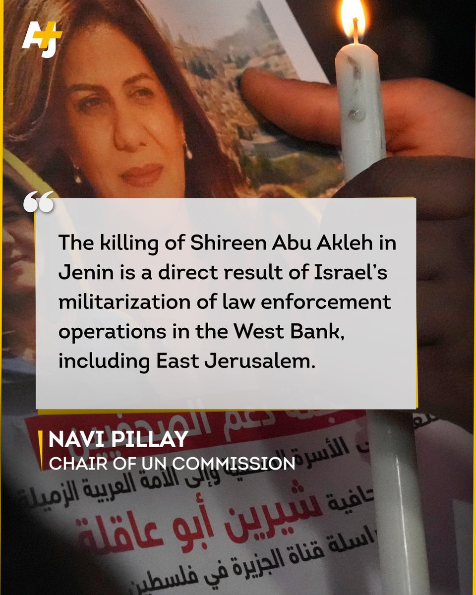 A UN body has found that Israeli forces shot dead Palestinian American Al Jazeera journalist #ShireenAbuAkleh, who was killed “without justification.” She was shot in the head in May 2022.

No one has been held accountable for her death.