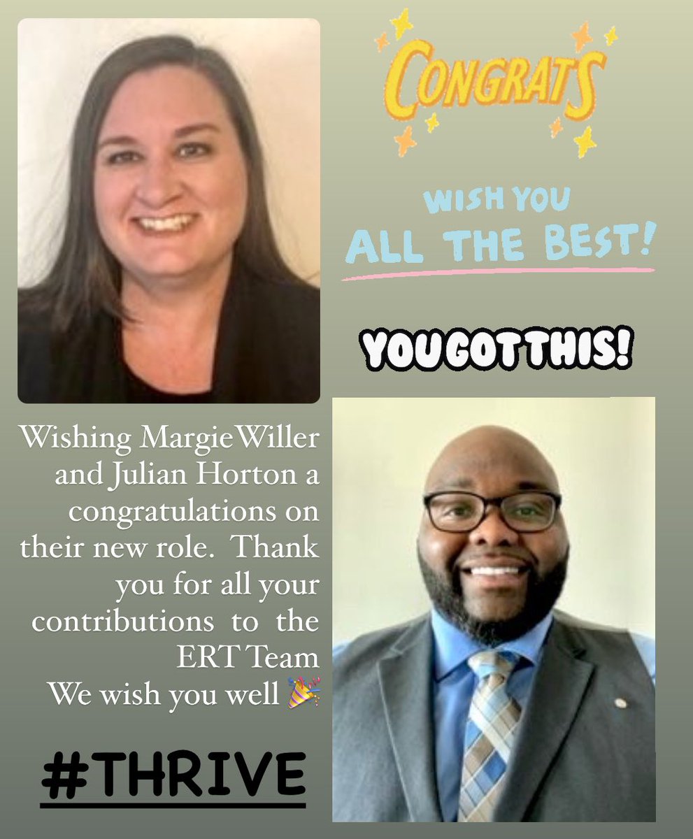 Excited to announce that ERT’s Margie Willer and Julian Horton have accepted a new position as Senior Project Program Managers🎉We wish you the BEST!🌟@Julianjh32 @GarciaBeProud @LifeAtATT #GrowthWithRespect #GWR #LifeAtAtt #ERT @Nicole_Ra4t @Saporico @rebbysellers @dauntfav