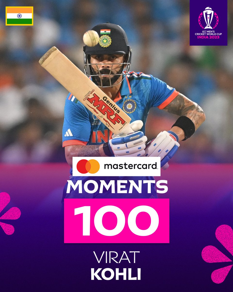 parashenavar's tweet photo. Virat Kohli slams his 48th ODI ton in an emphatic India win in Pune 🔥 

@mastercardindia Milestones 🏏 

#CWC23 | #INDvBAN https://t.co/0A4h2gilcv