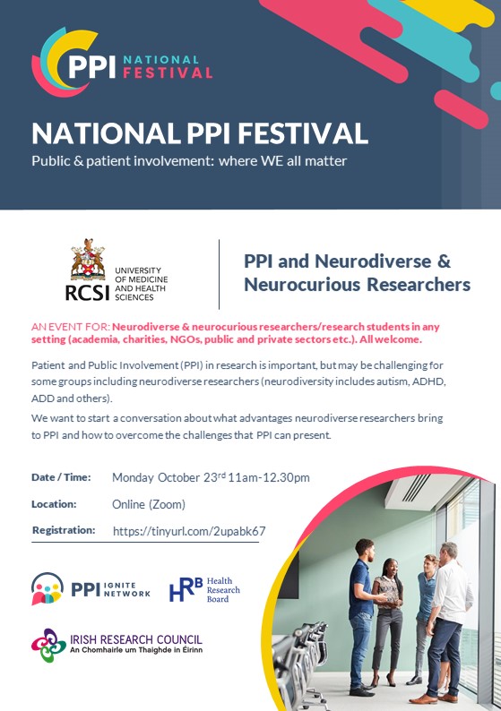 Registration is open for our event focused on PPI and neurodiverse researchers on Oct 23! We look forward to starting a conversation about advantages and challenges experienced by neurodiverse researchers with PPI. Register: tinyurl.com/2upabk67 @zoeghughes @PPI_Ignite_Net