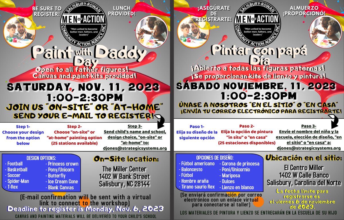 SRCAA1's tweet photo. “Paint with Daddy Day” will be held November 11, 2023, from 1:00-2:30 PM. This will be an On-Site and Online event hosted by SRCAA, Inc &amp; the Men of Action Program. Please see details below for registration: https://t.co/OegPuUKCJ5