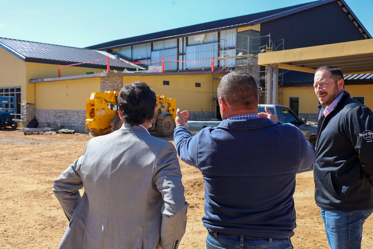 CherokeeNation's tweet photo. #CherokeeCommunity update: Principal Chief @ChuckHoskin_Jr and Deputy Warner toured the Woody Hair Community Center with Infrastructure and Development Director Jon Asbill. Jon presented the latest additions to the center, including elder dining, a playground, and storm shelters. https://t.co/EtvNx4nSOp