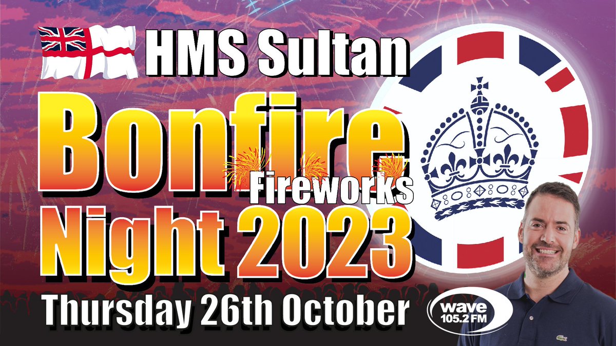 ONE WEEK TO GO! 🎇🔥 Wave 105's Tony Shepherd is back at @HMSsultan in #Gosport for the Bonfire and Fireworks next Thursday 26th October. Online tickets only: 👉 bit.ly/491Lqjq 👈