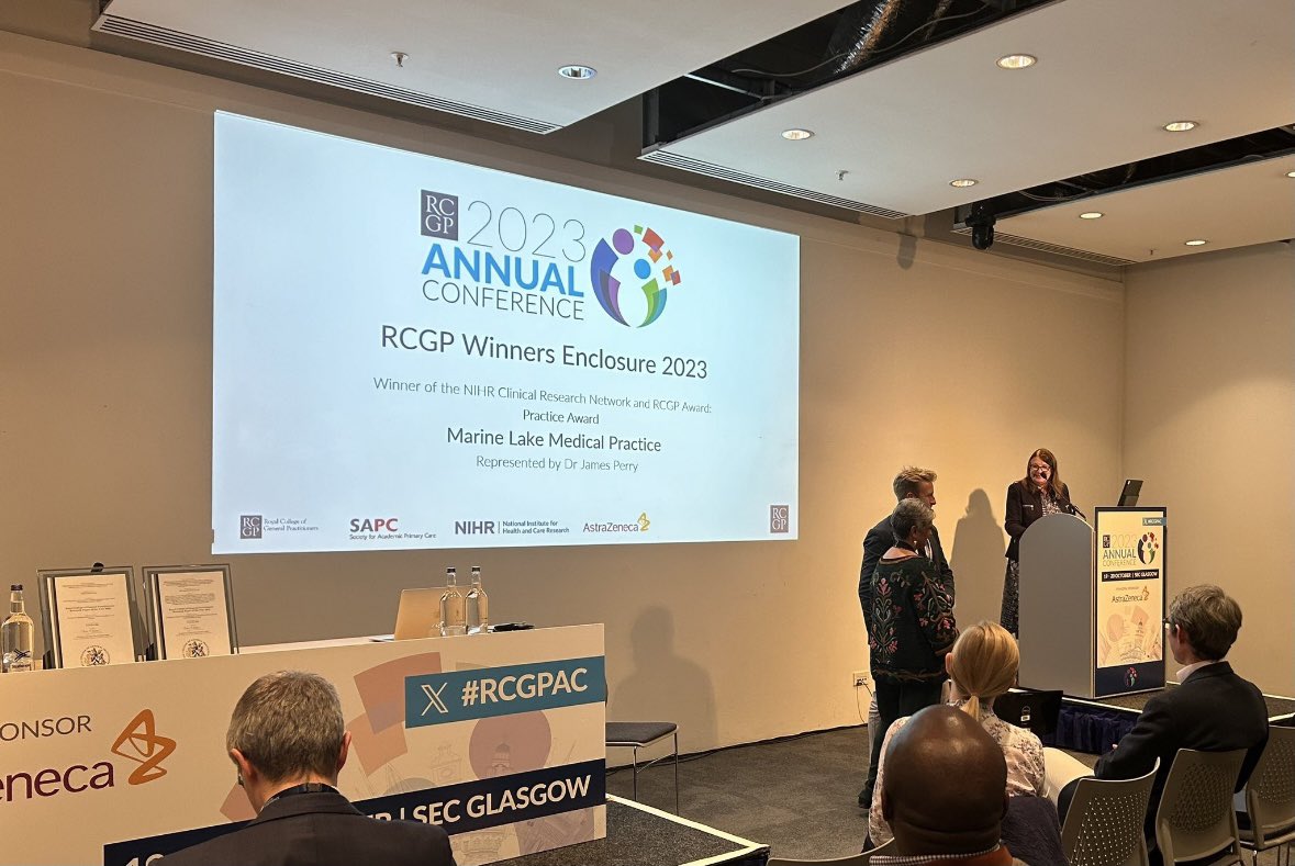 Four years ago I started on a journey with Marine Lake Medical Practice that I never dreamt would have resulted in being awared @rcgp Research Practice of the year at @RCGPAC ! 🏆