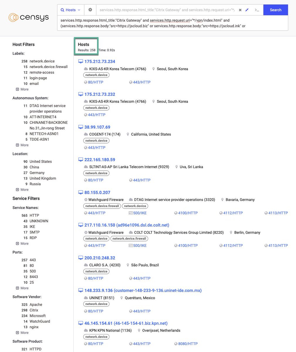 Curious about exploited CVE-2023-3519 Citrix Gateways?

Try using these search terms on these platforms.
Censys -> tinyurl.com/y8rfchfj
Hunter -> tinyurl.com/zcf6cufm   

Censys: 258 results 
Hunter: 301 results  

#CVE20233519 #CitrixNetScaler #RemoteCodeExecution