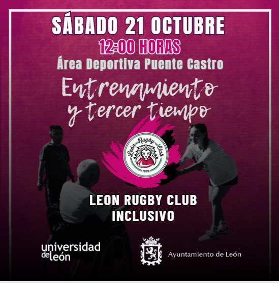 LeonRugbyClub's tweet photo. 🏉JORNADA 3 LIGA ASISA CYL🏉
VRAC FEMENINO VS.ULE TOYOTA LEON RUGBY
CLUB FEMENINO 
Sábado 21 de OCTUBRE
16:00
Campos de Pepe Rojo (Valladolid)
APAREJADORES RUGBY BURGOS SUB 18 VS. RMD LEON RUGBY CLUB SUB 18  Y SUB 16
Sábado 21 de OCTUBRE
15:30
LEON RUGBY CLUB INCLUSIVO 🏠
 #Rugby https://t.co/eBzshQLyyZ