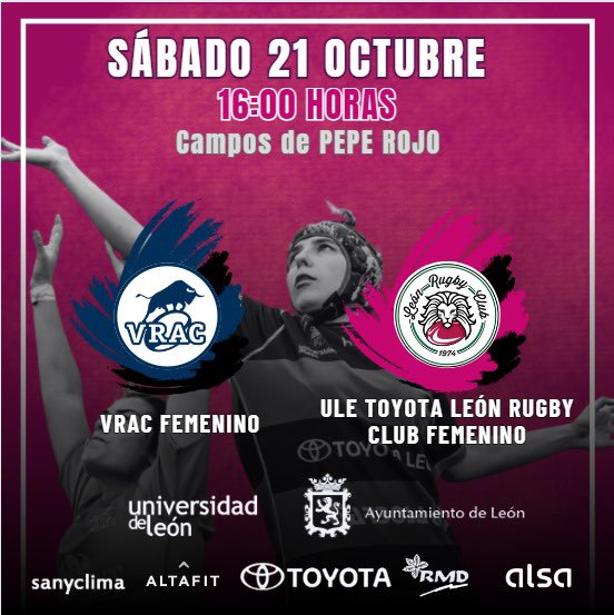 LeonRugbyClub's tweet photo. 🏉JORNADA 3 LIGA ASISA CYL🏉
VRAC FEMENINO VS.ULE TOYOTA LEON RUGBY
CLUB FEMENINO 
Sábado 21 de OCTUBRE
16:00
Campos de Pepe Rojo (Valladolid)
APAREJADORES RUGBY BURGOS SUB 18 VS. RMD LEON RUGBY CLUB SUB 18  Y SUB 16
Sábado 21 de OCTUBRE
15:30
LEON RUGBY CLUB INCLUSIVO 🏠
 #Rugby https://t.co/eBzshQLyyZ