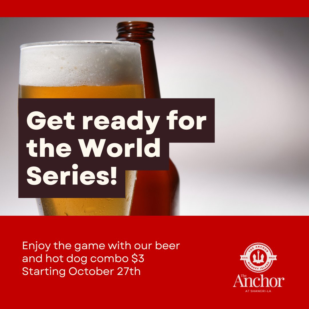 It's not how you start the season; it's how you finish! Catch all the action at the Sports Bar at the Anchor at Shangri-La! #worldseries #grandlakeoklahoma #Shangrilaok #monkeyislandoklahoma