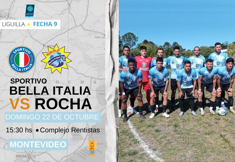 🏆 #PrimeraAmateur
Liguilla FECHA 9
🆚️ <a href="/SpBellaItalia/">Sportivo Bella Italia</a>

✅ Primer encuentro de la historia entre ambas instituciones ⚽️ 🤝

#CelesteDelEste 💙
#LosDeLaVaca 🐄