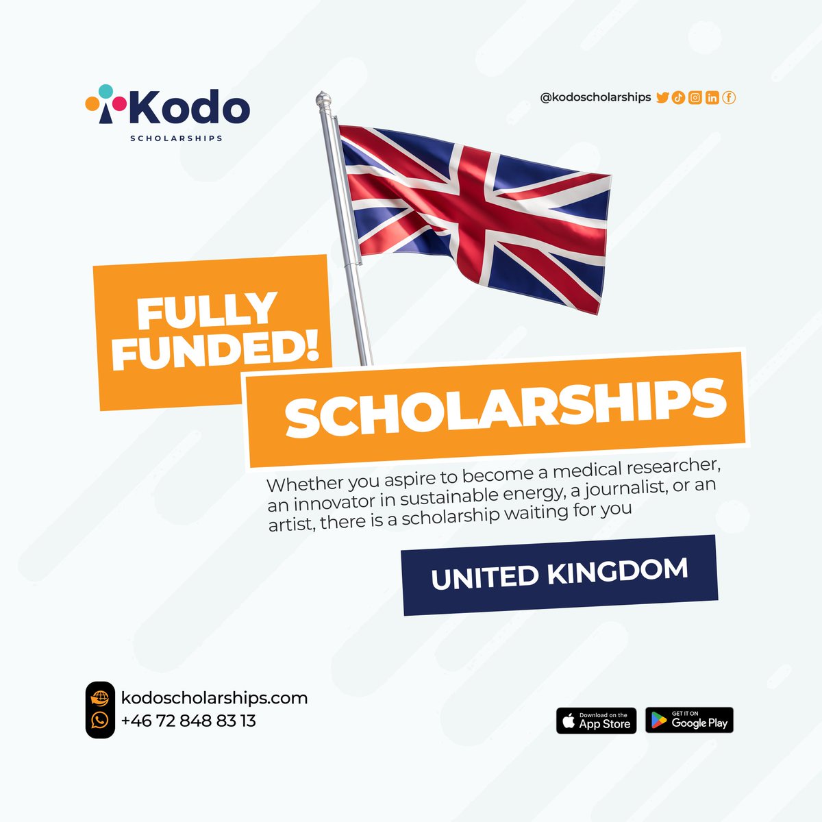 kodoscholarship's tweet image. 🎓🇬🇧 Calling all aspiring scholars! 🌟 Discover your golden opportunity to pursue higher education in the UK with fully-funded scholarships. 🎉📚 Unlock the doors to your dreams at Kodoscholarships.com! 💼💡 #EducationMatters #ScholarshipOpportunity #UKBound #StudyAbroad 🎓✈️