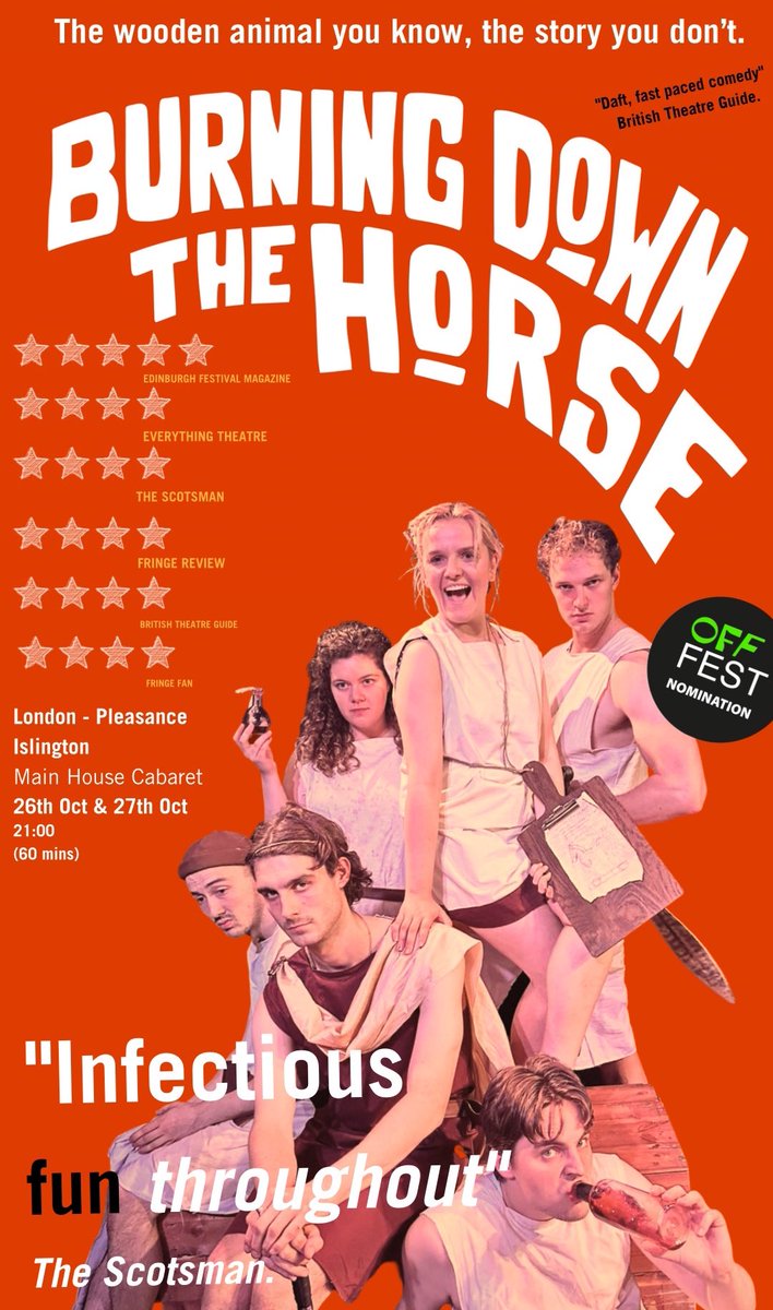 **IMPORTANT ANNOUNCEMENT**
Burning Down the Horse is back! If you missed us in Edinburgh you can catch us <a href="/ThePleasance/">Pleasance</a> London 26th &amp; 27th October. Come along and find out what really happened inside the Trojan Horse! 
Tickets: pleasance.co.uk/event/burning-…

Odysseus is expecting you.
