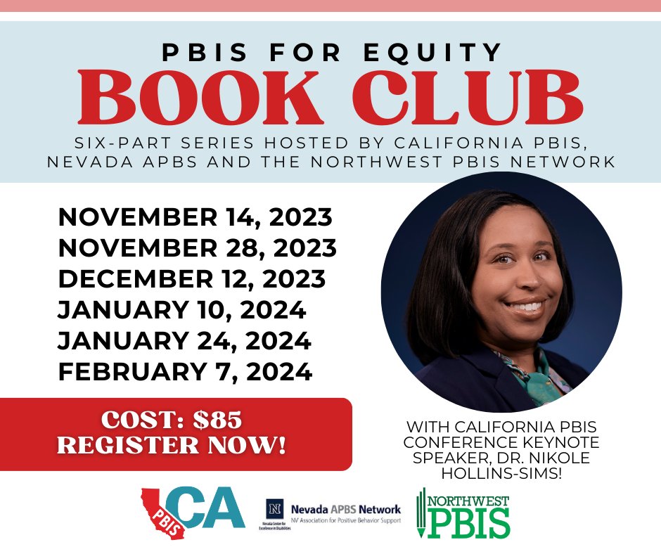 California PBIS (@pbis_ca) on Twitter photo Join #PBISCA, <a href="/nevadasctp/">Nevada’s MTSS Project</a> and <a href="/NWPBISnetwork/">NWPBIS Network, Inc.</a> for this short-form book study with California PBIS Conference keynote, @DrNikoleHSims!
Find detailed information, including a link to purchase the book, by visiting the registration page: tinyurl.com/PBISBookClub Join #PBISCA, <a href="/nevadasctp/">Nevada’s MTSS Project</a> and <a href="/NWPBISnetwork/">NWPBIS Network, Inc.</a> for this short-form book study with California PBIS Conference keynote, @DrNikoleHSims!
Find detailed information, including a link to purchase the book, by visiting the registration page: tinyurl.com/PBISBookClub