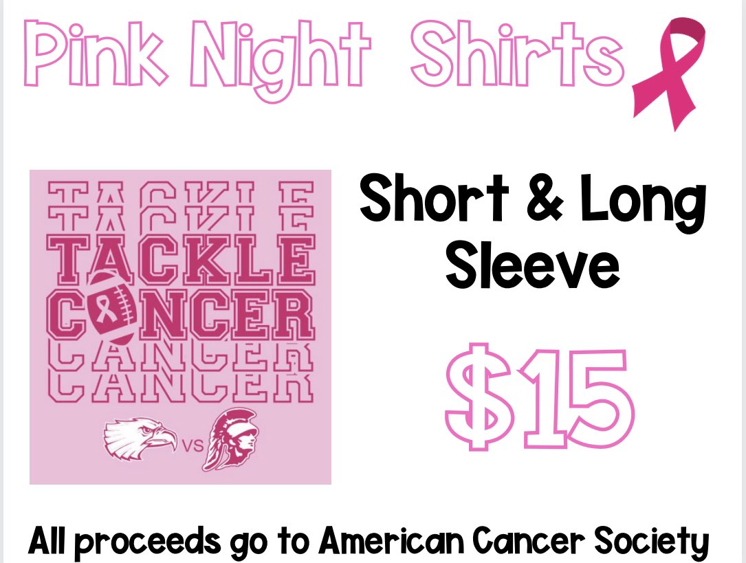 Pink night shirts available for purchase at all lunches and WIN time on Friday!  Extras will be sold at the game!