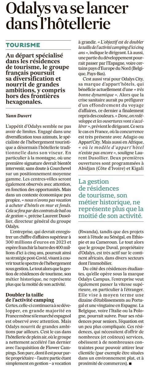 Odalys Groupe (@odalys_groupe) on Twitter photo 🙏Merci à <a href="/YannDuvert/">Yann Duvert</a> pour son article dans Les Echos présentant les différents axes de la politique de diversification d'Odalys Groupe engagée par Laurent Dusollier, Directeur Général, visant à couvrir tout le spectre de l’hébergement sous gestion en France et à l'international. 🙏Merci à <a href="/YannDuvert/">Yann Duvert</a> pour son article dans Les Echos présentant les différents axes de la politique de diversification d'Odalys Groupe engagée par Laurent Dusollier, Directeur Général, visant à couvrir tout le spectre de l’hébergement sous gestion en France et à l'international.