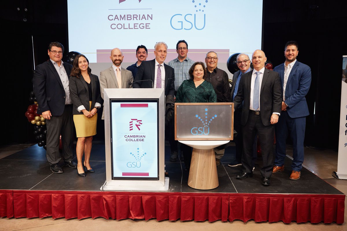 cambriancollege's tweet photo. We’re celebrating an electrifying new partnership with Greater Sudbury Utilities @SudburyHydro ⚡Today, #GSU donated $100,000 to help construct and equip our EV Lab, which will now be home to the new #GSU Engineering Workshop! 👏👏👏 

Learn more – https://t.co/z9uSs0AfaK https://t.co/9kcdRN9J0m