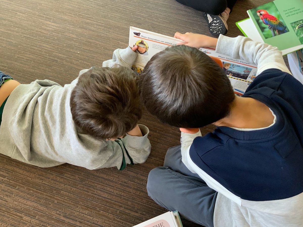 Gr 3 reading to their Gr 1 buddies. Nurturing expression, connections, confidence and more. #AISBlearns