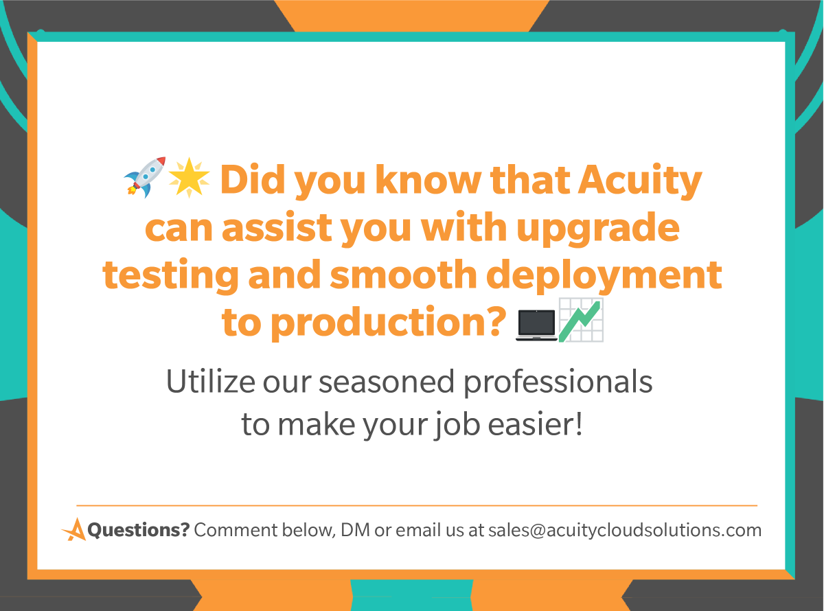 acuitycloud's tweet image. 🚀🔧 Upgrade testing and deployment made easy with Acuity! 
💼👨‍💻 Our seasoned professionals are here to assist you every step of the way. 

Let&apos;s elevate your HCM experience together! 🌟💪
 #UpgradeTesting #DeploymentExperts #AcuityPros 🎯✨
